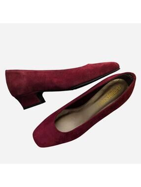 80s California Magdesians Handmade Burgundy Wine Suede Block Heel Pumps 7.5